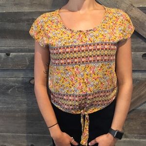 Mission tie-front floral print top